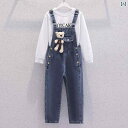 デニム オーバーオール キッズ サロペット 子供服 女の子 春秋 スーツ ストリート 長袖 2点 セット