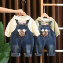 デニム オーバーオール ベビー キッズ サロペット 子供服 男の子 春秋 かわいい カジュアル パーカー 長袖 ホワイト