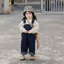 デニム オーバーオール キッズ サロペット 子供服 女の子 春秋 おしゃれ カジュアル 韓国 ワイド パンツ スウェット ロゴ