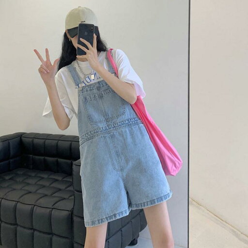 サロペット ショート丈 パンツ レディース オーバーオール つなぎ 夏 西洋風 デニム 韓国 ゆったり 小柄 水色 サロペット ショート丈 パンツ レディース オーバーオール つなぎ 夏 西洋風 デニム 韓国 ゆったり 小柄 水色