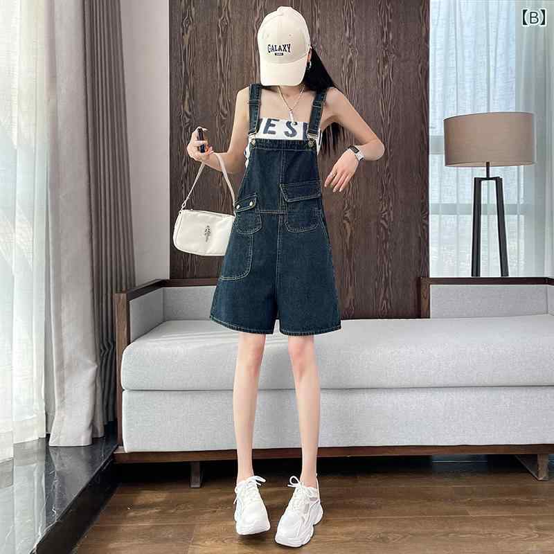 サロペット ショート丈 パンツ レディース オーバーオール つなぎ ワークウェア デニム サスペンダー ショーツ 夏 薄手 ワイドレッグ ジャンプスーツ 水色 紺