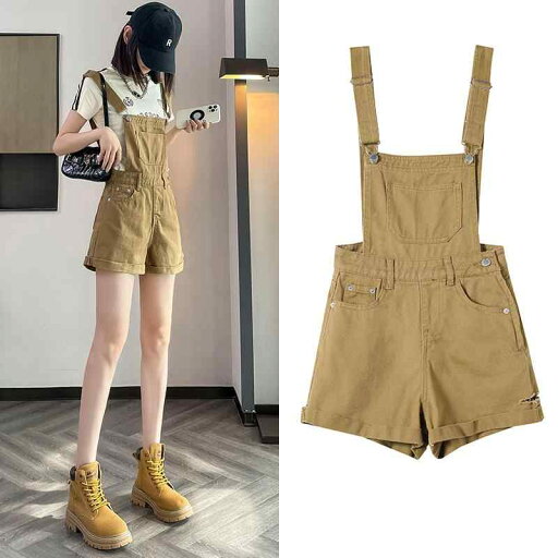 サロペット ショート丈 パンツ レディース オーバーオール つなぎ デニム ストレート 小柄 夏 ハイウエスト 作業着 ワイドレッグ ジャンプスーツ ベージュ サロペット ショート丈 パンツ レディース オーバーオール つなぎ デニム ストレート 小柄 夏 ハイウエスト 作業着 ワイドレッグ ジャンプスーツ ベージュ