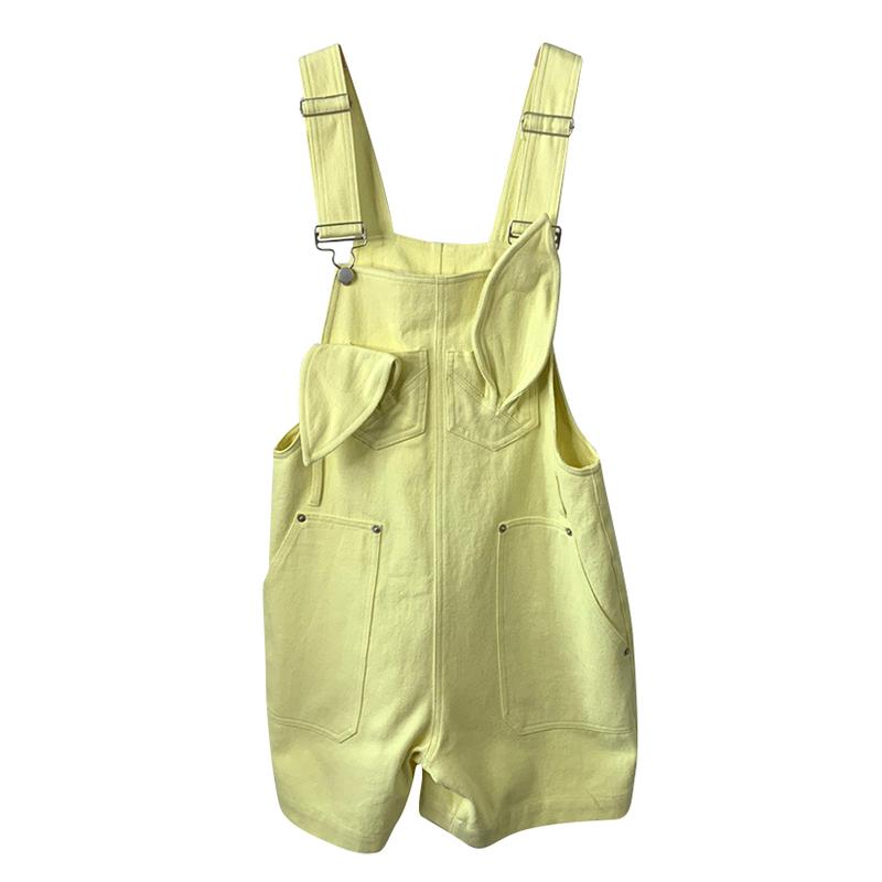 サロペット パンツ レディース オーバーオール つなぎ うさ耳 デニム サスペンダー 夏 カジュアル バニー ワイド ショート ジャンプ イエロー ブルー