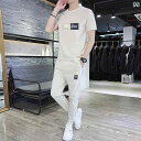 セットアップ メンズ 上下セット スポーツ 春夏 薄手 半袖 tシャツ カジュアル ロゴ パンツ 大きいサイズ ホワイト ブルー ブラック