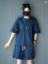 セットアップ メンズ レディース 上下セット 春夏 スポーツ レジャー 半袖 半ズボン 韓国 無地 大きいサイズ 男女兼用 ブルー ブラウン グレー