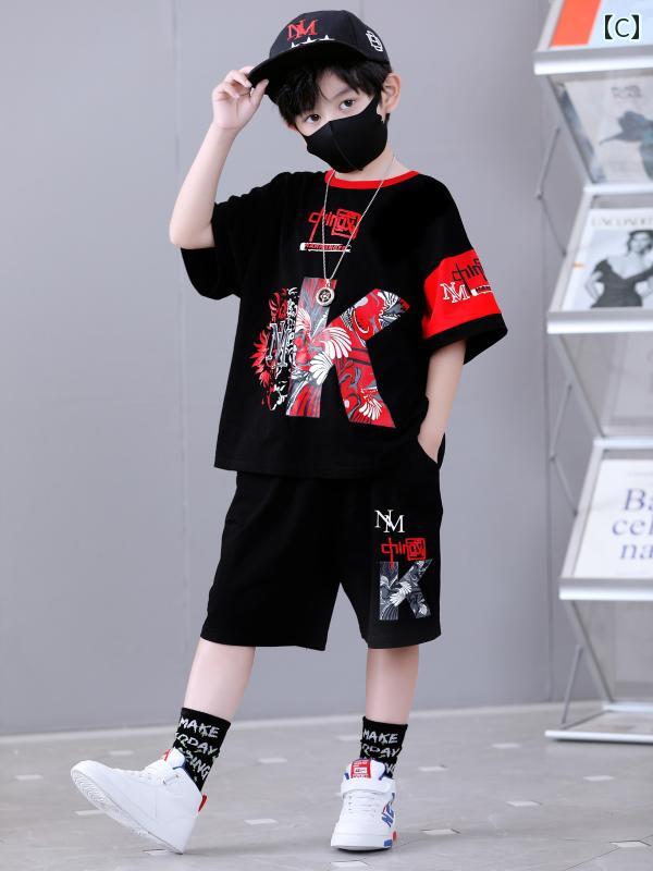 セットアップ キッズ 上下セット ファッション 子供 男の子 春夏 半袖 カジュアル Tシャツ ショートパンツ 韓国 イエロー ホワイト ブラック