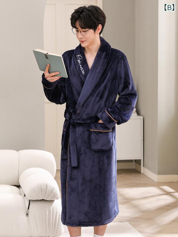 バスローブ ルームウェア 部屋着 秋冬 パジャマ 暖かい おしゃれ ロング もこもこ 厚手 グリーン ネイビー グレー