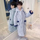 ルームウェア バスローブ キッズ 男の子 暖かい 秋冬 かわいい 子供 パジャマ もこもこ 厚手 キルト ブルー