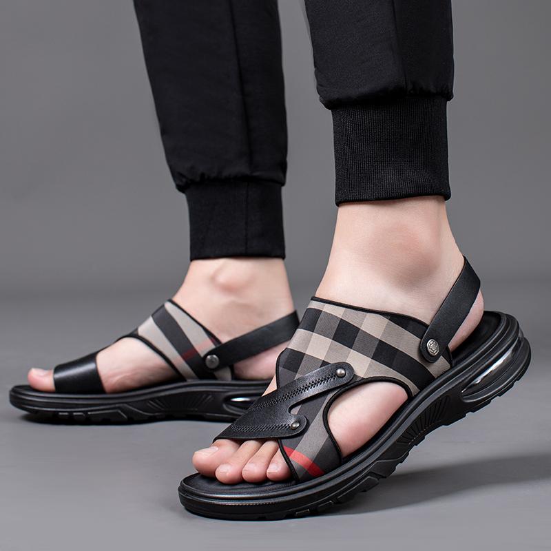 サンダル メンズ アウトドア シューズ 革 レザー ビーチ 滑り止め 通気性 スリッパ ブラック グレー カーキ