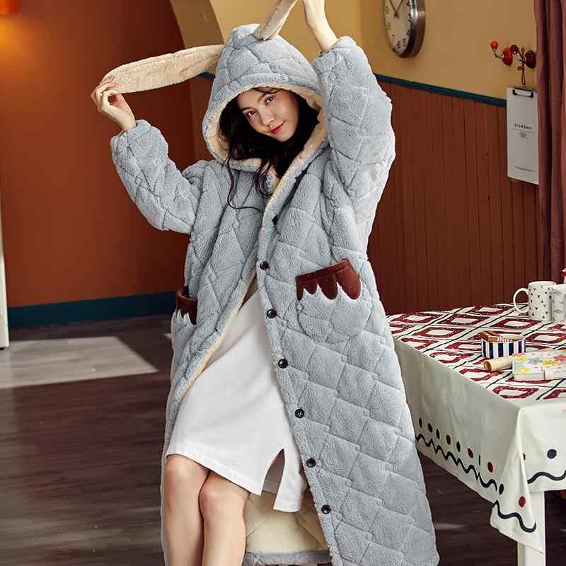 ルームウェア 部屋着 バスローブ レディース ガウン 秋冬 パジャマ フリース もこもこ 厚手 ミドル グレー