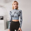 レディース 胸 パッド 付き ヨガ ウェア ハイネック メッシュ へそ 漏れ フィットネス 長袖 T シャツ 春秋 アウトドア スポーツ トップス トレーニング