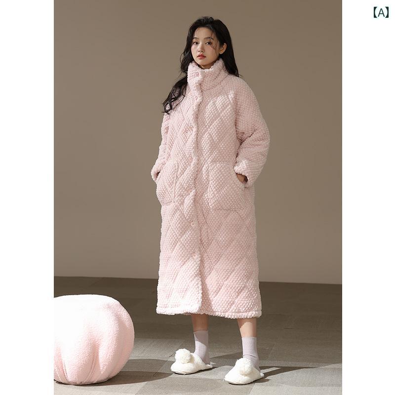 バスローブ ガウン キルティング スタンドカラー ホームウェア ルームウェア 秋冬 厚手 暖かい ゆったり 大きいサイズ レディース