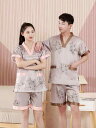 サウナ服 パジャマ ルームウェア メンズ レディース サテン 入浴 大きいサイズ マッサージ 花柄 グレー ピンク ブラウン