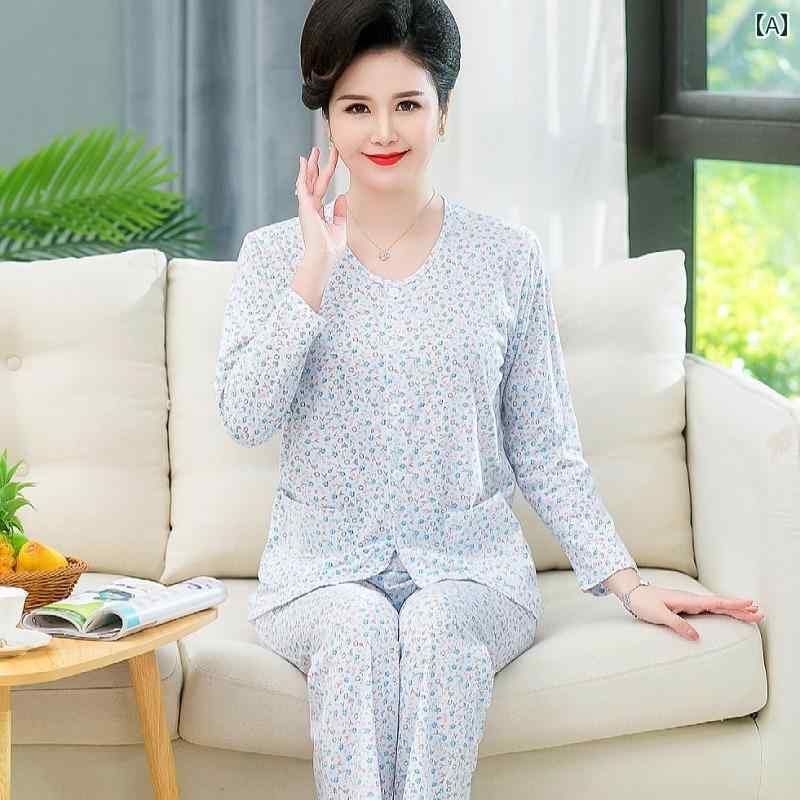 ルームウェア 部屋着 レディース 長袖 婦人 ミセス 高齢者 綿 パジャマ セット カーディガン ホーム 服 春秋 薄手 パンツ