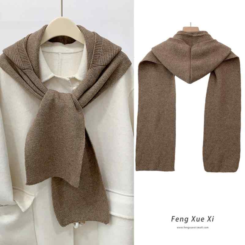 ショール ニット レディース マフラー おしゃれ フード 帽子 韓国 装飾 防寒 暖かい 秋冬 キャメル レ..