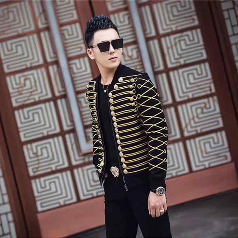 チャイナ風 メタル ボタン 装飾 宮殿 ジャケット メンズ ナイトクラブ ステージ パフォーマンス 服 マ..