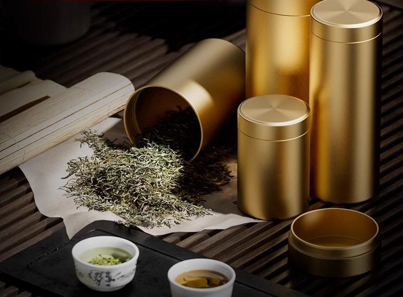 茶筒 おしゃれ 茶缶 キャニスター お茶入れ 紅茶 コーヒー豆 保存容器 アルミニウム 合金 小型 密封 ポータブル シルバー ゴールド