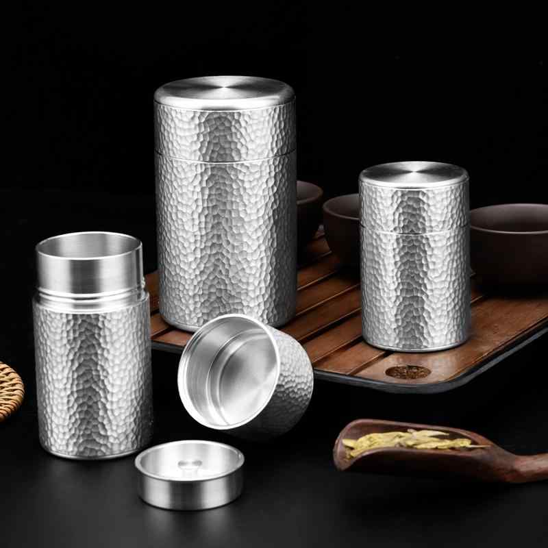 茶筒 おしゃれ 茶缶 キャニスター お茶入れ 紅茶 コーヒー豆 保存容器 ねじ付き ブリキ 鉛 小型 ポータブル プーアール シルバー ゴールド