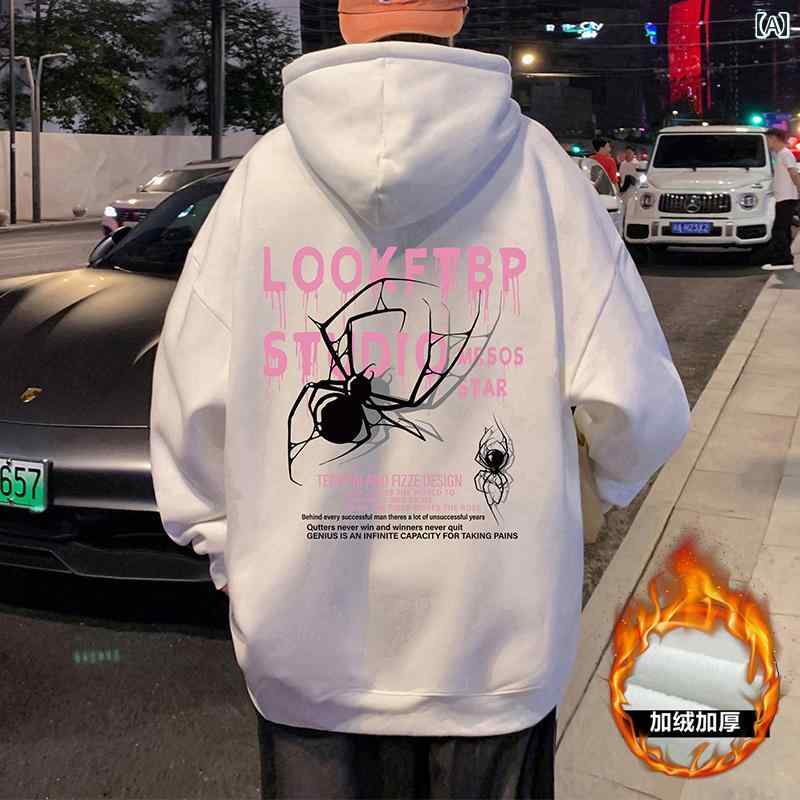 パーカー メンズ フード付き プルオーバー 秋冬 厚手 綿 スウェット フーディー ゆったり アメリカ ストリート ヒップホップ ホワイト ブラック ワインレッド