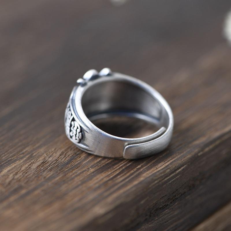 指輪 男女兼用 獣モチーフ 寿字 コウモリ 吉祥柄 福寿 レトロ 民族風 s925タイシルバー風 銀メッキ加工 開口式 サイズ調整可能