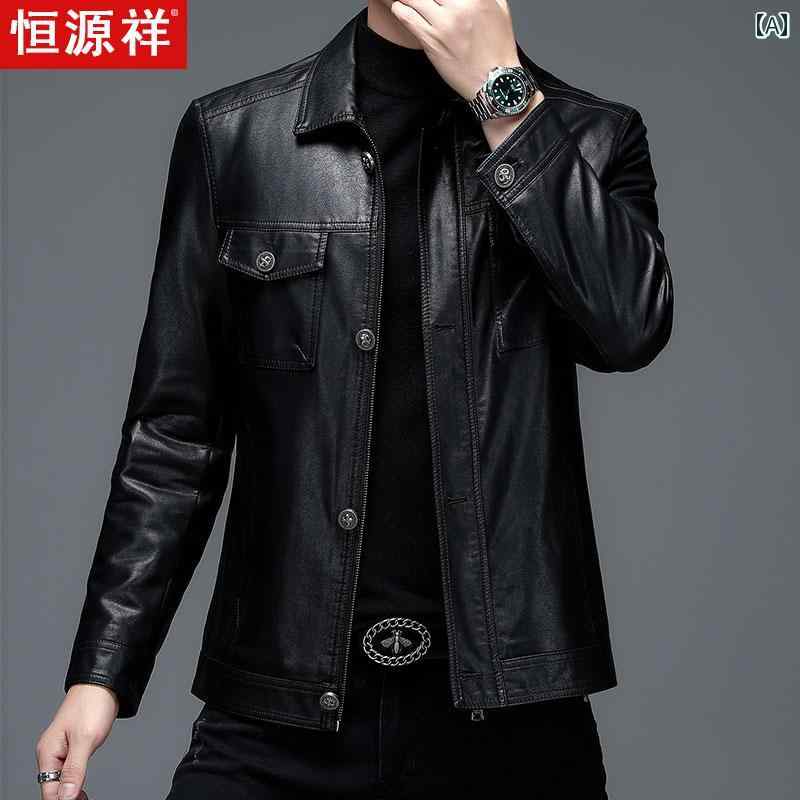 レザー ジャケット メンズ ライダース 革ジャン 春秋 薄手 ビジネス ソフト ジッパー スリム フィット ブラック イエロー