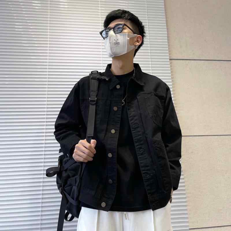 デニムジャケット メンズ 長袖 コットン 春秋 カジュアル アウター ファッション シンプル 韓国 大きいサイズ ブラック グリーン