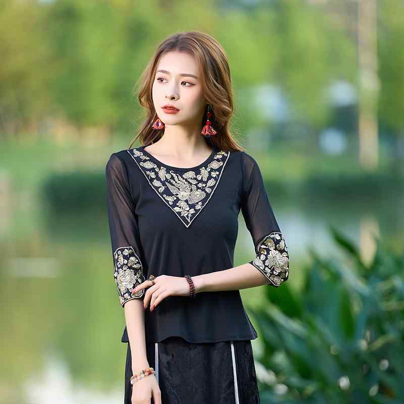 トップス カットソー Tシャツ 七分袖 スーツ チャイナ ベスト スリム フィット ゴージャス 中国風 レトロ 漢服 かわいい 婦人服 清楚 春夏秋 女性 小さめ レディース