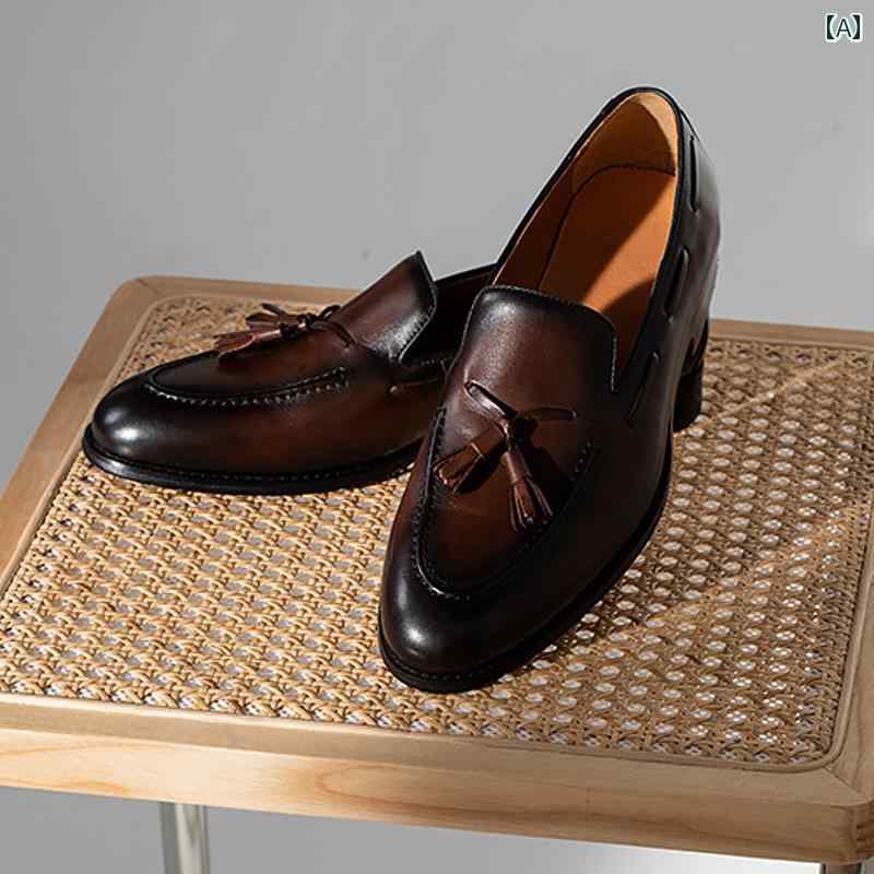 ローファー メンズ 紳士靴 シューズ タッセル おしゃれ 韓国 クラシック 英国風 スリッポン カジュアル 革 茶色 黒