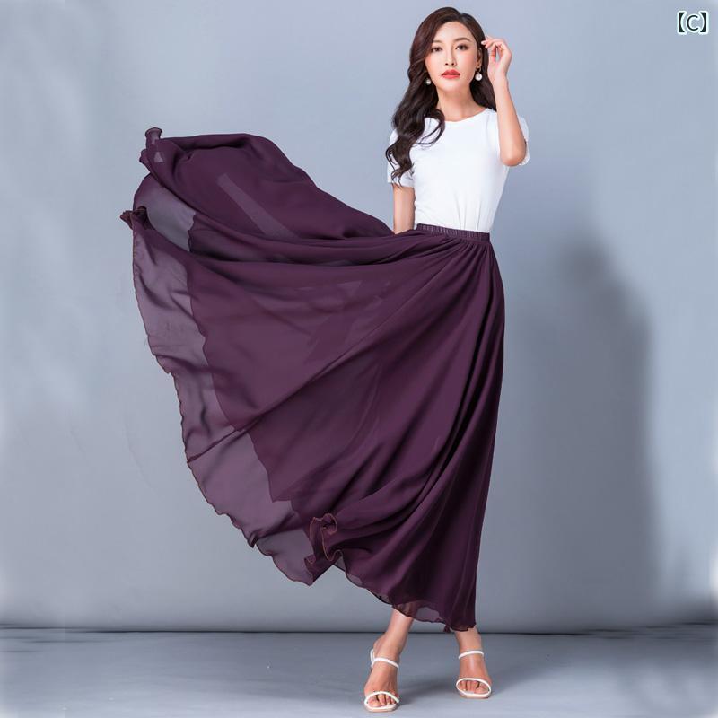 社交ダンス スカート 衣装 ベリーダンス ラテン モダン フラメンコ レディース 練習着 レッスン 720度 春夏 無地 二重層 大きめ サイズ ブルー パープル ブラック