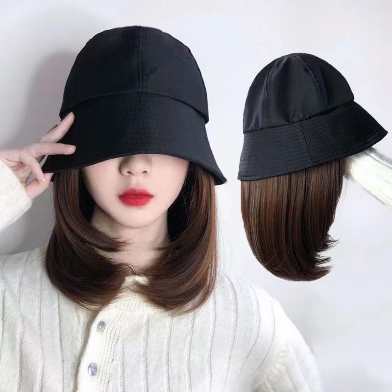 帽子 ウィッグ 女性 ワンピース フィッシャーマンハット 春夏 バケットハット ショート ヘア シミュレーション 薄手 ウィッグ 帽子
