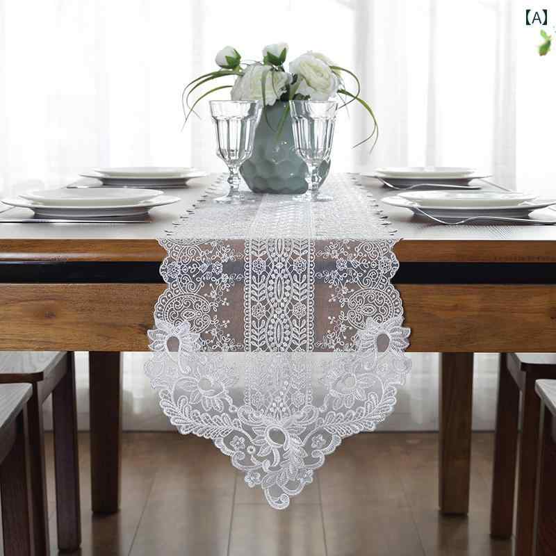 テーブルランナー おしゃれ 洋風 インテリア フラグ レース シンプル テレビ キャビネット 引き出し カバー ロング クロス ホワイト ゴールド
