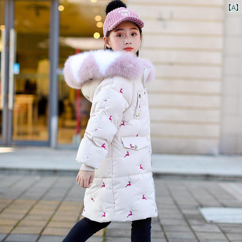 ダウンジャケット キッズ コート 子供服 アウター おしゃれ かわいい 女の子 ロング 厚手 韓国 秋冬 ファー フード レッド ピンク