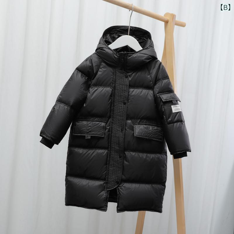 ダウンジャケット キッズ コート 子供服 アウター おしゃれ カジュアル 女の子 ロング 厚手 秋冬 フード ピンク ブラック オレンジ