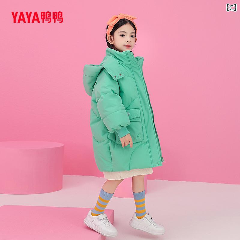 ダウンジャケット キッズ コート 子供服 アウター おしゃれ カジュアル 女の子 ロング フード 秋冬 暖かい オレンジ イエロー グリーン