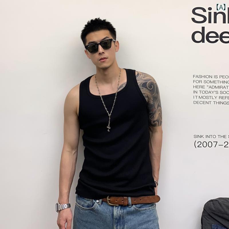 ノースリーブ メンズ スウェット ベスト 無地 インナー ベース フィットネス トレーニング スポーツ 夏..