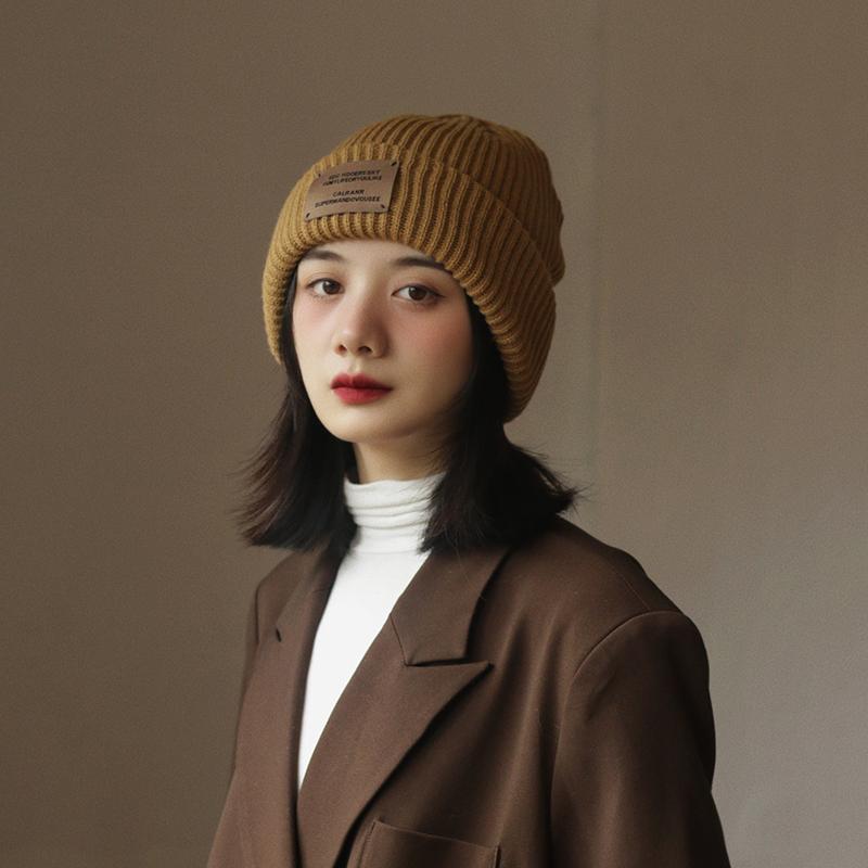 ニット帽 レディース 帽子 レトロ ウール 秋冬 暖かい 韓国 耳あて ベージュ キャメル ブラック