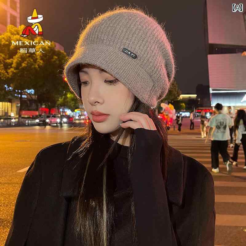 ニット帽 ビーニー レディース カジュアル 帽子 おしゃれ 秋冬 暖かい 厚手 ウール カーキ 黒 ベージュ