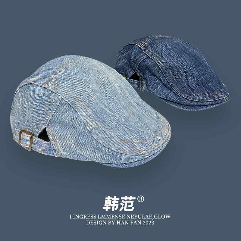 ハンチング レディース メンズ 帽子 レトロ デニム 春夏 つば 短い ファッション ...