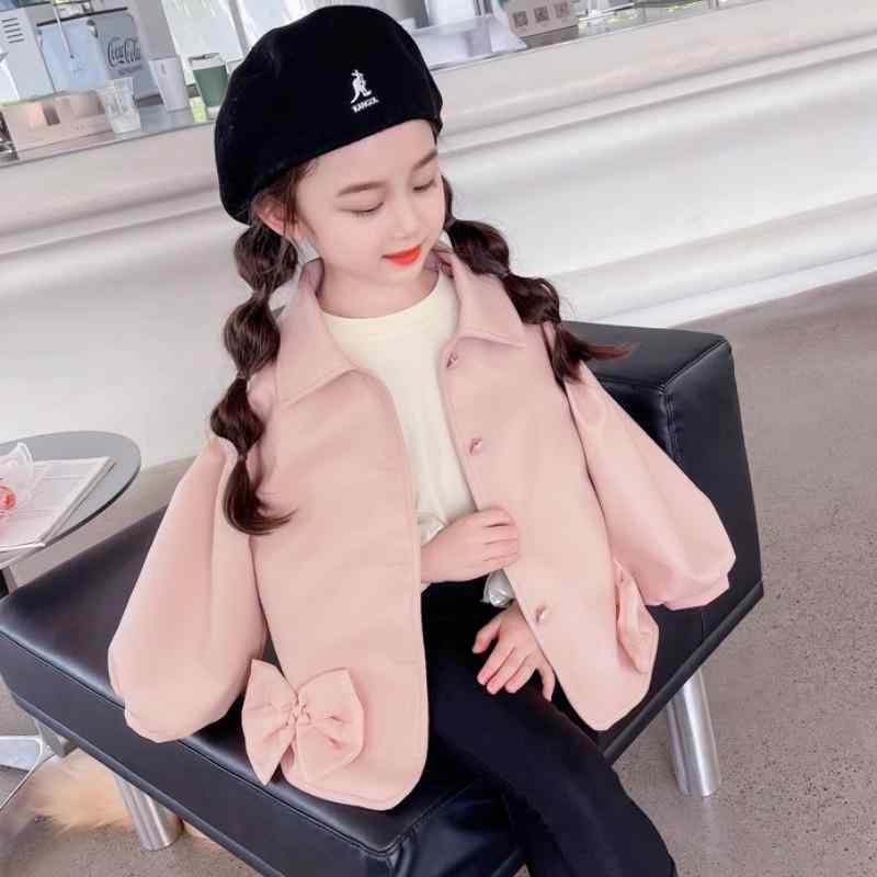 キッズ レザージャケット ベビー 女の子 韓国 春秋 トップス 長袖 ボタン 襟 リボン ソフト 通気 甘辛 ..