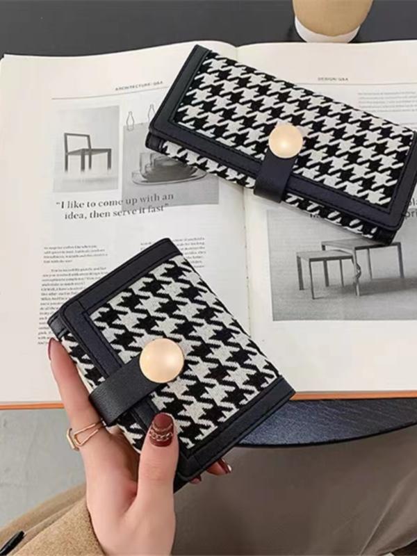 財布 三つ折り レディース ウォレット 小銭入れ コンパクト 長財布 千鳥格子 おしゃれ レトロ 折りたたみ ブラック ブラウン