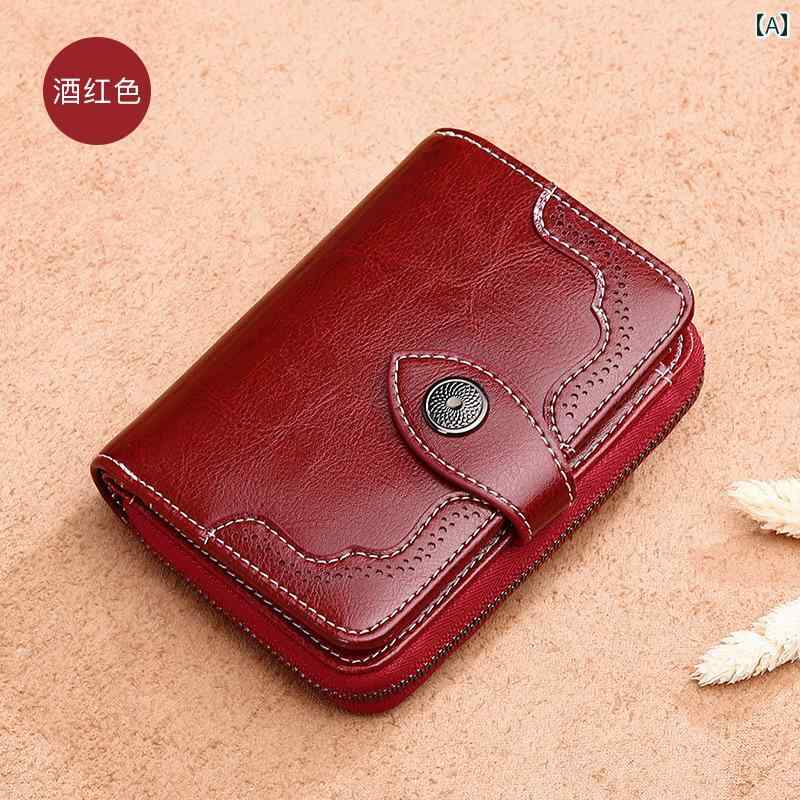 財布 二つ折り レディース ウォレット 小銭入れ コンパクト レザー 革 折りたたみ ジッパー カードホルダー レトロ レッド ブルー ブラック