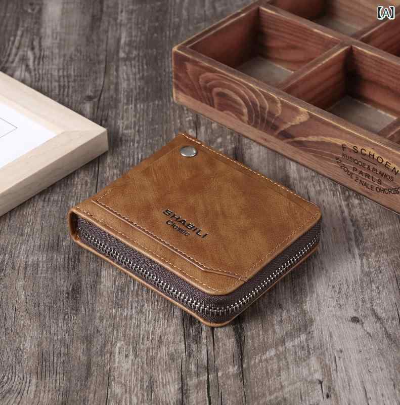 財布 二つ折り メンズ レディース ウォレット 小銭入れ コンパクト ショート ラウンドファスナー 大容量 カードホルダー ブラウン ブラック