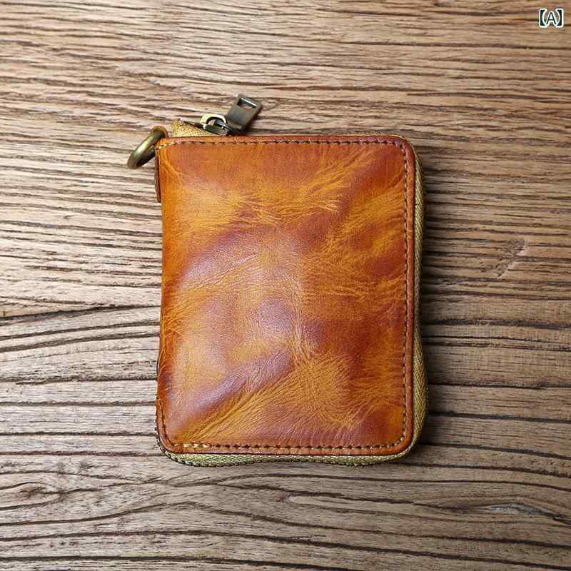 二つ折り財布 カードケース レザー 革 メンズ コンパクト メンズ レディース ジッパー 小銭入れ カードホルダー ブラウン ネイビー