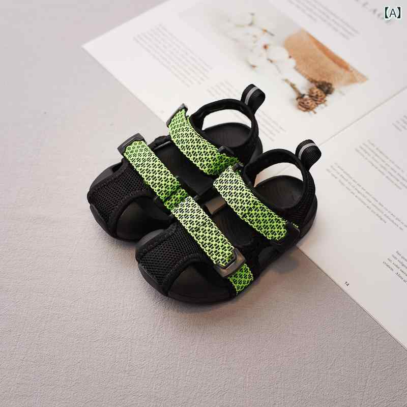 ベビー サンダル 幼児 赤ちゃん ステップ イン シューズ 靴 メンズ 夏 メッシュ レジャー レザー ステッチ ユニセックス グリーン グレー