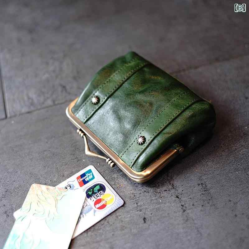 小銭入れ レディース ミニ 財布 コインケース がま口 革 レザー レトロ カード イヤホン 収納 ブラック グリーン オレンジ