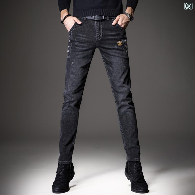 メンズ デニム ロングパンツ 春秋 ストレート スリム カジュアル スタイリッシュ おしゃれ 快適 デイリー イベント レジャー アウトドア ツーリング
