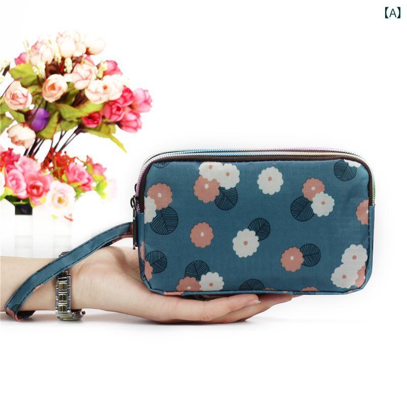 ポーチ 小銭入れ レディース ミニ 財布 コインケース ジッパー レザー キャンバス ハンドバッグ シンプル 花柄 ブルー イエロー ホワイト
