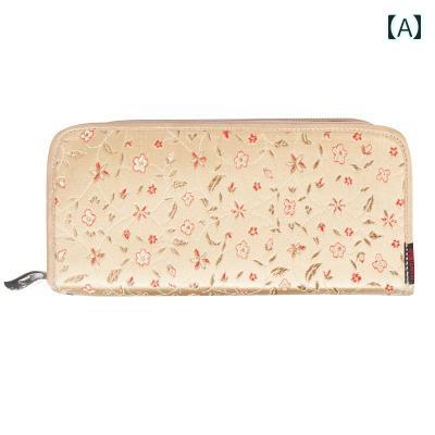 刺繍 長財布 レディース レトロ エスニック さわやか 中国 携帯電話 バッグ ジッパー ベージュ レッド ..