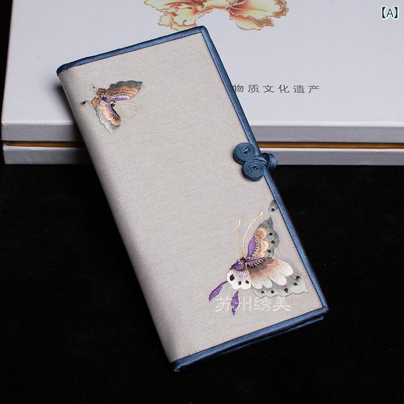 刺繍 長財布 レディース カードホルダー バックル レトロ的 中国 親友 ギフト グレー レッド ネイビー