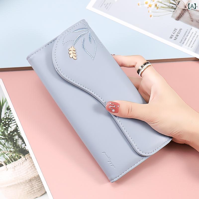 刺繍 長財布 レディース 中国 ハンドバッグ 大容量 ロング バックル 横型 ブルー ピンク ブラック